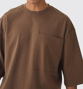 T-shirt Streetwear oversize in cotone 100% di alta qualità da uomo con tasca frontale 300g in tessuto e traspirante - Product Image 1