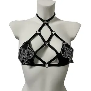 New Women BDSM Bandage Harness Top Strap Harness Bra Halloween rave ball outfit Lingerie Hollow Out Sexy Elastic Cage Bra