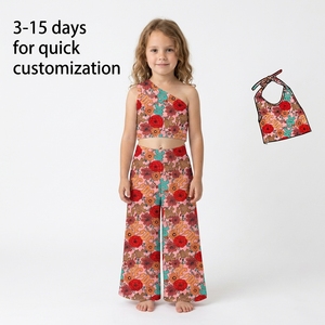 Conjunto de Pantalones de Campana y Top de un Solo Hombro B2 para Niñas, Lindo, de Color Sólido, Cómodo y Transpirable, Ropa de Bebé, Conjunto de Jersey de Nailon/Algodón - Product Image 1