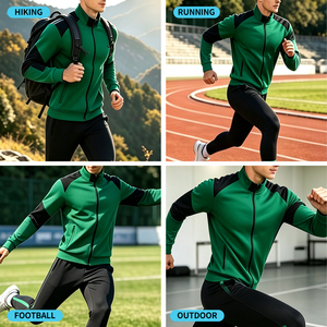 Survêtements pour hommes à blocs de couleur, manches longues, fermeture éclair, col montant, tissu respirant en polyester, vêtements de sport toutes saisons - Product Image 6