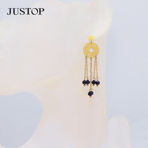 Boucles d'oreilles pendantes en forme d'étoile plaquées or pour femmes JUSTOP avec perles en saphir bleu, style bohème, bijoux de fête - Product Image 4