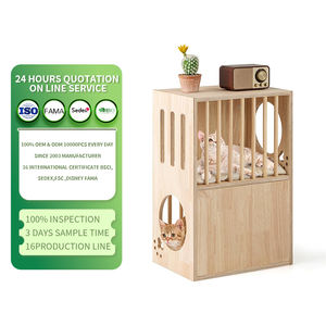 Holz Katzen haus für Innen katzen Natürliche Holz Doppeldecker Cat Condo Moderne Haustier möbel Beistell tisch - Product Image 1