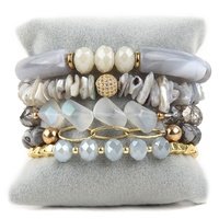 Lot de 5 bracelets élastiques personnalisables en perles de verre, cristaux, pierres précieuses naturelles, style punk, avec copeaux de lapis-lazuli et tubes acryliques