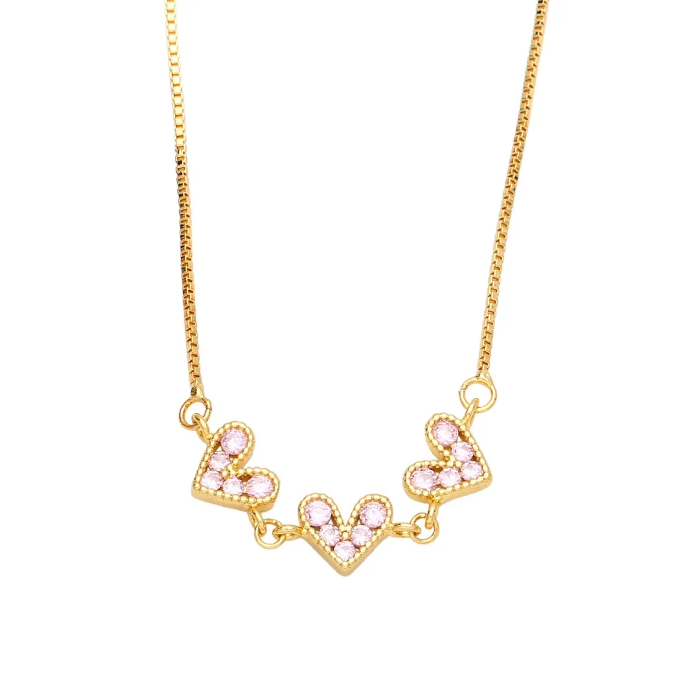 Regalo di san valentino collana con ciondolo in strass a forma di cuore con tre articolazioni in rame placcato oro