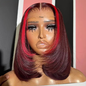 Mật Độ 180% 99j Màu Đỏ Đậm Với Cherry Red Bob Màu Thẳng Bob Tóc Giả 13X4 Lớn Ren Phía Trước Tóc Giả Tóc Con Người Cho Phụ Nữ Da Đen - Product Image 5