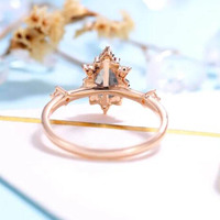 Bague de fiançailles en argent 925 avec quartz rutilé noir, plaqué or rose, forme poire antique, bijoux de mariée pour femme