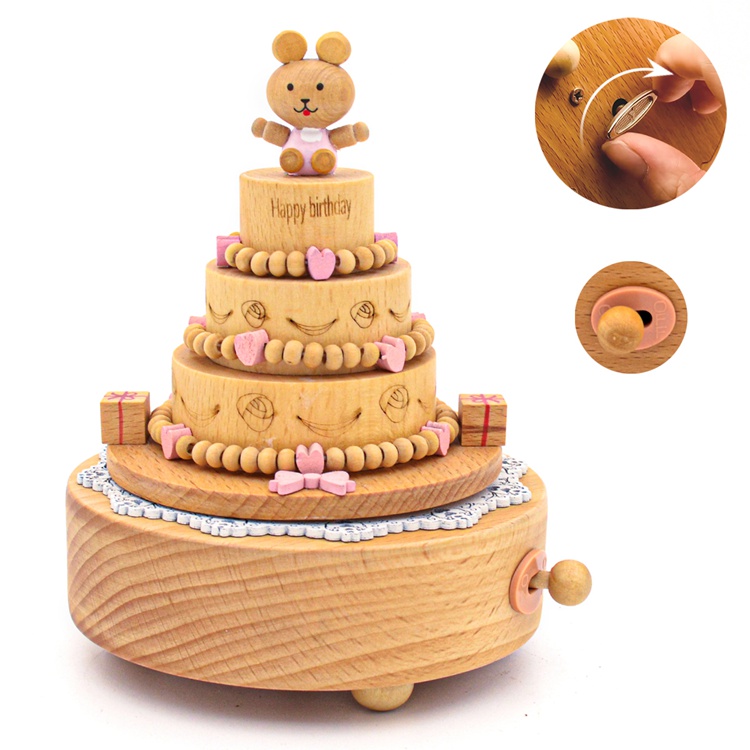 52705013 Boîte à musique en bois gâteau joyeux anniversaire