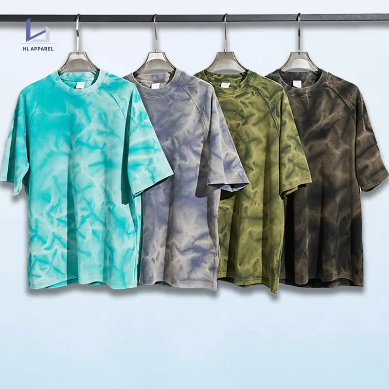 huilin high quality selling heavy weight washed tshirt custom bleached wash men oversized tie dye 100% cotton t shirt