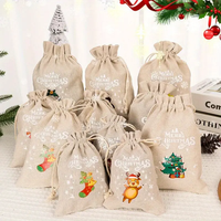 Sac cadeau de Noël en toile de jute avec cordon de serrage, pochette de rangement, sac anti-poussière en jute avec cordon, durable, personnalisable avec logo
