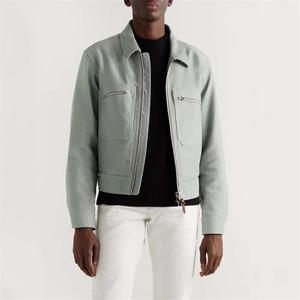 OEM Patch in pelle personalizzata da uomo verde Lime 100% cotone con cerniera in saia giacca classica da lavoro lavata - Product Image 2