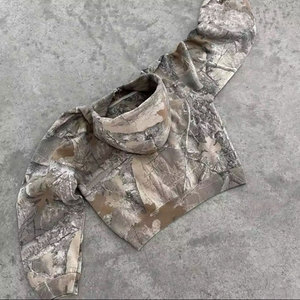 Giacca con Zip Personalizzata Stile Retrò con Stampa Effetto Legno Camouflage Felpa con Cappuccio in Spugna Francese per Uomo - Product Image 3