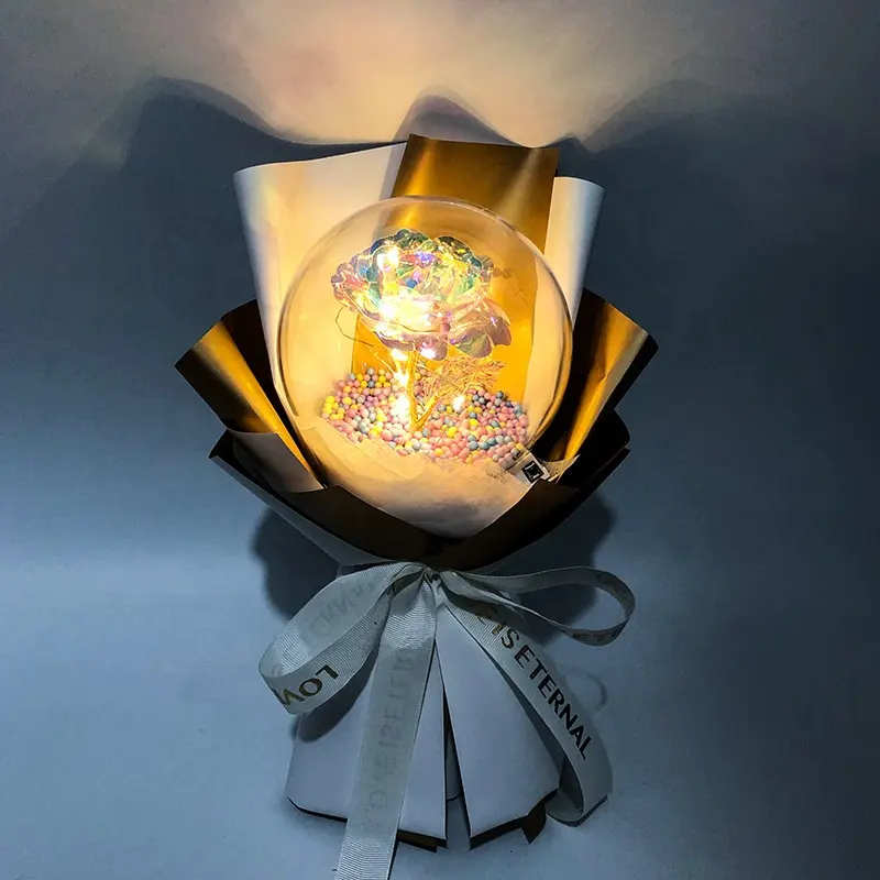 Valentines Day Gifts for Women Bobo Balls Color Gold Flower Roses with LED Lights