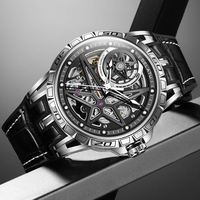 Jam Tangan Mekanik Pria GELATU 6009 Custom Face Populer, Tali Kulit, Luminous Skeleton, MOQ 1, Jam Otomatis Kasual