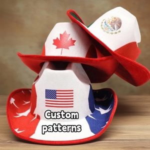 Sombrero de fieltro de lana personalizado con bandera de Estados Unidos, Canadá y México para fiestas, estilo vaquero, para hombre y mujer, con logotipo personalizado - Product Image 1