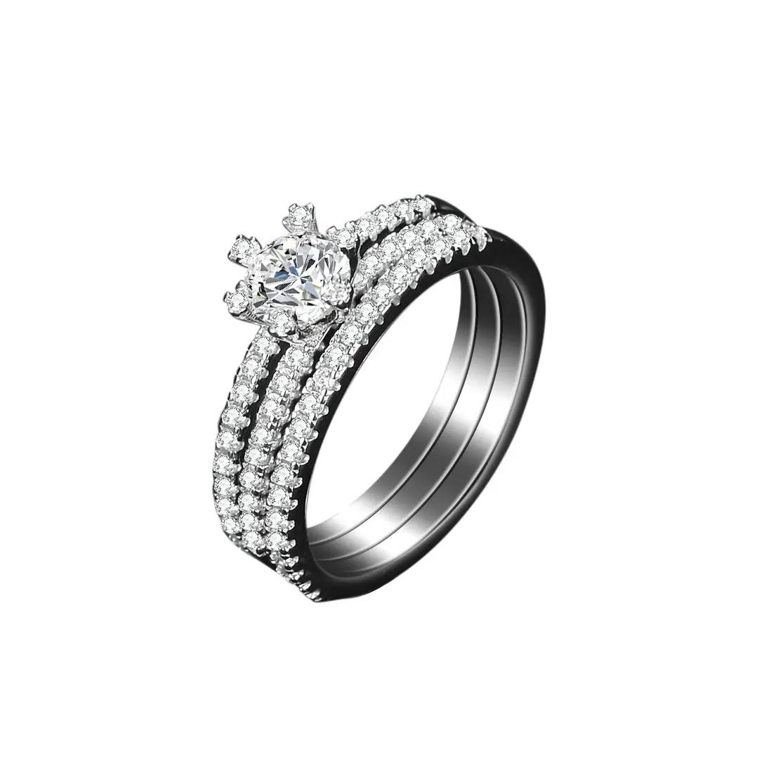 Moissanite Diamond Ring 925 Sterling Silver Three Row Diamond ring jewelry women