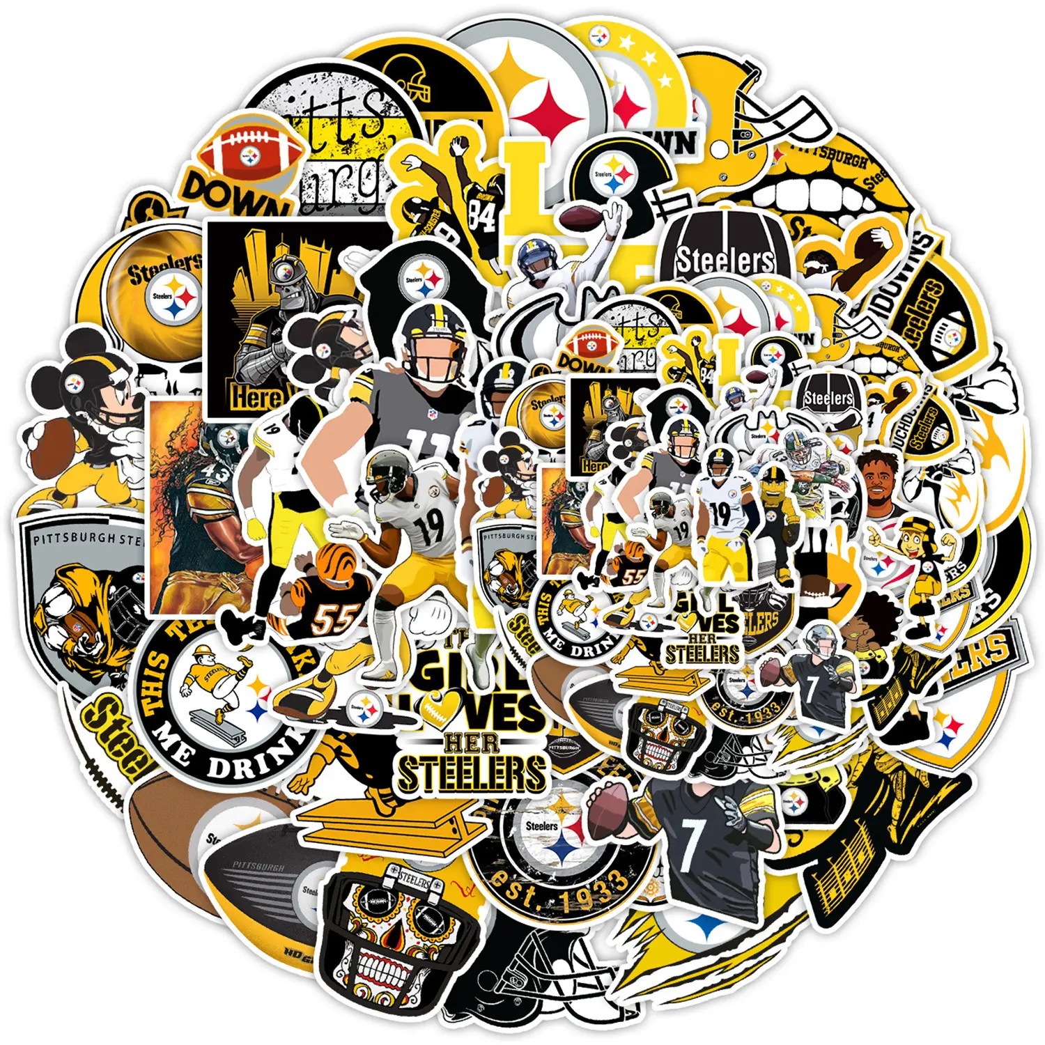 50 pz NFL Football Pittsburgh Steelers adesivi etichetta decorativa per bagagli Laptop chitarra casco Skateboard adesivo impermeabile