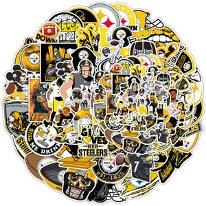 50: NFL ملصقات كرة القدم Pittsburgh Steelers ملصقات زخرفية للأمتعة خوذة الغيتار المحمول لوح التزلج