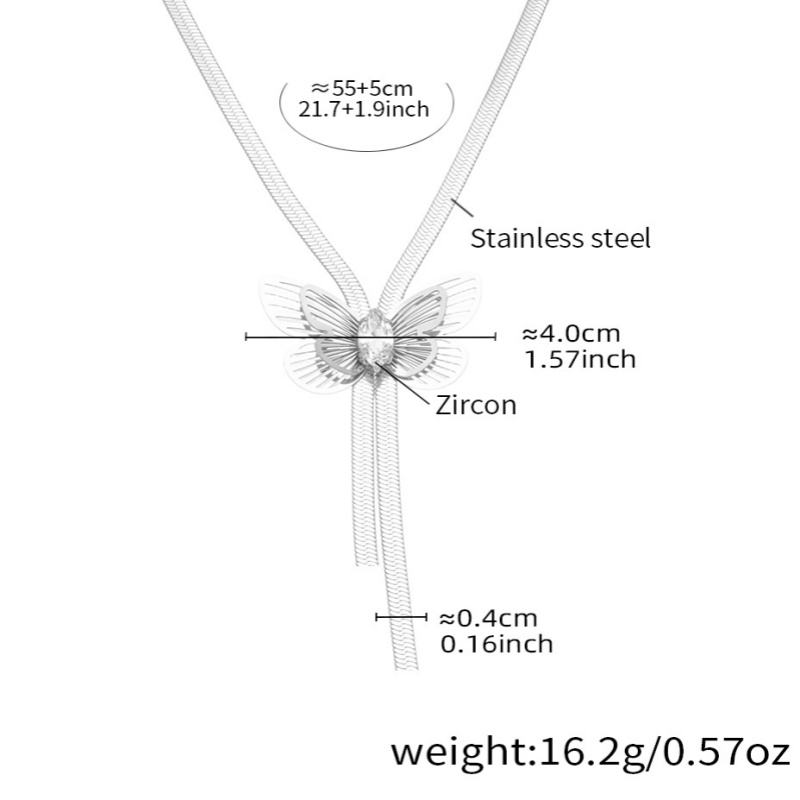 สร้อยคอพู่ผีเสื้อสีเงินขนาด55 + 5ซม