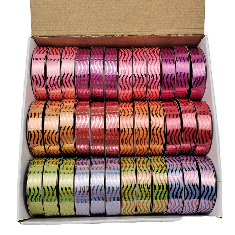 3cm 50m Custom New Printed Christmas Gift Ribbon Solid Metallic Printed Color Plastic Ribbon for Gift Wrap Decoration