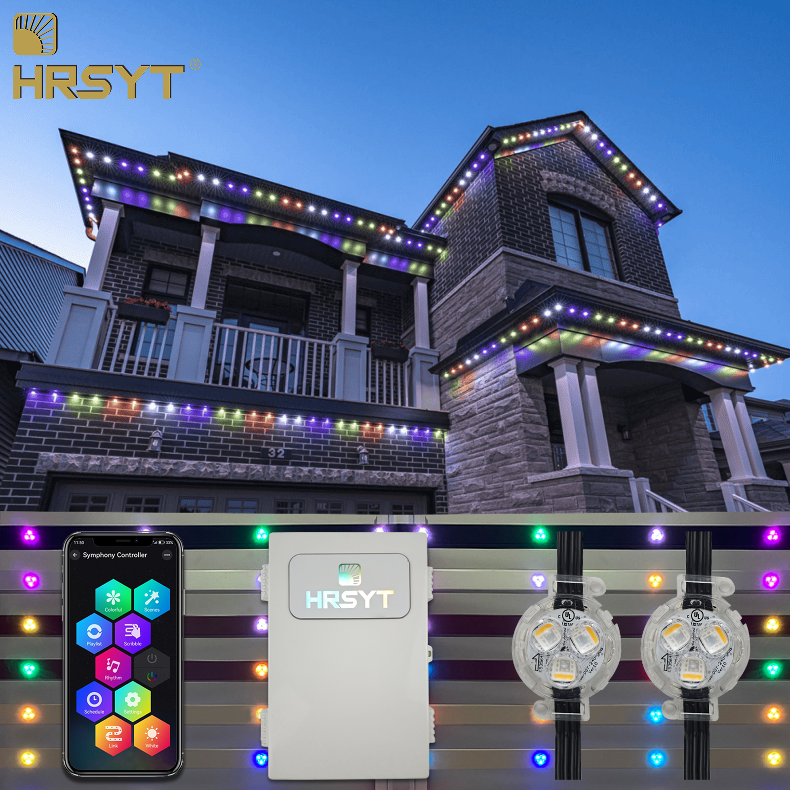 HRSYT DC12V Exterior Holiday House Decoration Christmas Point Pixel Lights RGB RGBW LED Outdoor Permanent Lights