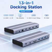 Station d'accueil USB-C DisplayLink 13-en-1, 2xHDMI+2xDP 4K+60Hz, USB3.2 Gen2 10 Gbps, Ethernet Gigabit, lecteur de cartes SD/TF, station d'accueil pour ordinateur portable