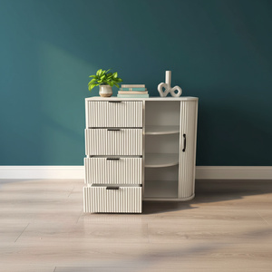 Buffet moderne écologique avec porte coulissante, 4 tiroirs, bois rainuré, table de bar à café, cuisine, <span class=keywords><strong>salon</strong></span> - Product Image 5