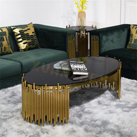 Meubles de salon, table basse ovale en acier inoxydable, ensemble noir et or, table basse moderne de luxe, table basse en marbre