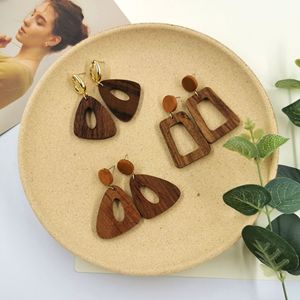 Anting-anting gantung rotan kayu wanita vintage, perhiasan kayu buatan tangan geometris NR-ZY92, aksesori fesyen - Product Image 3