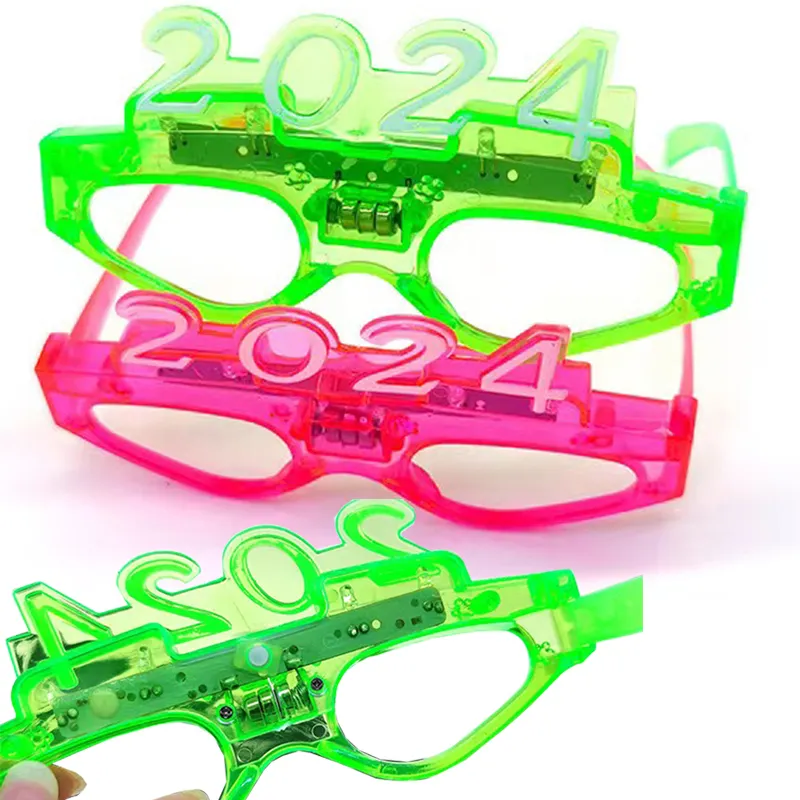 2024 yanıp sönen LED gözlük noel ışık gözlük yeni yıl cam moda aydınlık parlak Led Neon parti gözlüğü