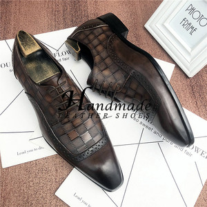 Nouvelles Chaussures en Cuir Rayées Artisanales – Chaussures Montantes Tendance pour Hommes à Bout Pointu, Respirantes, Décontractées, à Lacets, Légères - Product Image 4