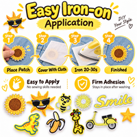 Patch brodé jaune en gros, motifs Kawaii (abeille souriante, tournesol, dinosaure, smiley), thermocollant et à coudre