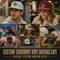 Topi Snapback 6 Panel Model Vintage Bahan Corduroy dengan Tali, Patch Tali, Polos, Dapat Disesuaikan, Grosir OEM, MOQ Rendah