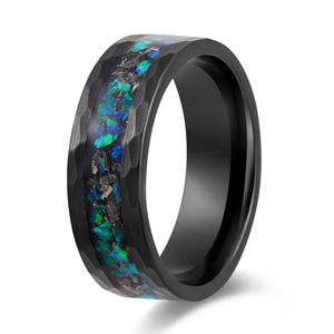 Poya Bijoux Hammererd Usine <span class=keywords><strong>Prix</strong></span> <span class=keywords><strong>Noir</strong></span> Brossé Anneau Météorite <span class=keywords><strong>Opale</strong></span> Tungstène Anneaux Incrustation - Product Image 1
