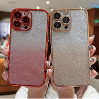 Coque avec protection d'objectif intégrée et filet anti-poussière, TPU électroplaqué dégradé scintillant pour 12/XR/13/14/15 Mini