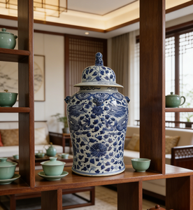 Jarra General de Porcelana Azul y Blanca de la Dinastía <span class=keywords><strong>Ming</strong></span> con Patrón de Dragón y Cabeza de Bestia, Adorno Coleccionable de Cerámica Vintage para Decoración del Hogar - Product Image 4