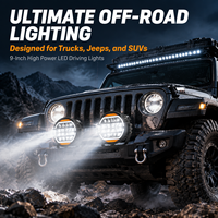 Feux de route LED haute puissance 200W de 9 pouces, blanc naturel, DRL Halo, feux de travail auxiliaires, ajustement universel pour voiture, camion, tout-terrain, 12V 24V