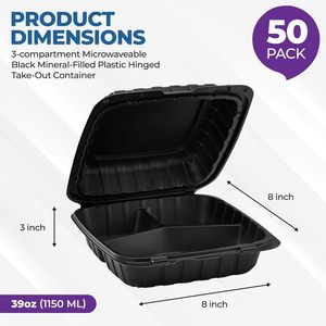 8x8 9x9 Black Clear Hinged Clamshell <b>Food</b> Grade PP <b>Plastic</b> Takeout <b>Food</b> <b>Containers</b> with Embossing Custom Logo for Restaurants - Product Image 3