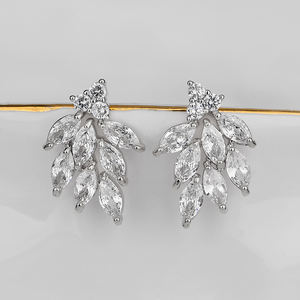 RAKOL EP2922 New Shiny Leaf Cubic Zirconia Crystal Earrings Women's Fashion Bridal Wedding Accessories - Product Image 6