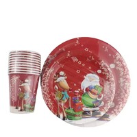 Juego de Vajilla Desechable Navideño Personalizado al por Mayor, Decoración con Temática de Santa Claus, Apto para Alimentos y Ecológico