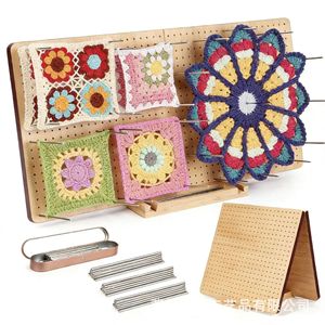 Tablero de ganchillo de madera maciza DIY, tablero de tejido artesanal con patrón floral, tablero de ganchillo plegable de madera para tejer con hilo. - Product Image 1