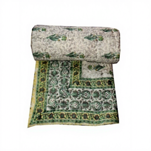 Edredón Floral Reversible hecho a mano, colcha de algodón con estampado de bloque, Hippie, Jaipuri, Razai - Product Image 1