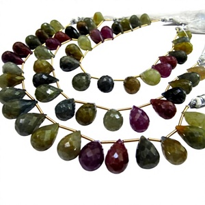 Cuentas facetadas de zafiro natural multicolor en forma de lágrima de 8x12mm a 9x14mm, hilo de 10 pulgadas - Product Image 1