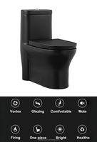Ensemble d'évier de cuvette de toilette carrée en céramique arabe siphonique moderne de luxe d'une seule pièce avec toilette de couleur noire écologique à double chasse