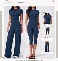 Ensembles de sport 2 pièces pour femmes : hauts courts à manches courtes et leggings capri taille haute – Tenues décontractées pour l'entraînement (OEM)