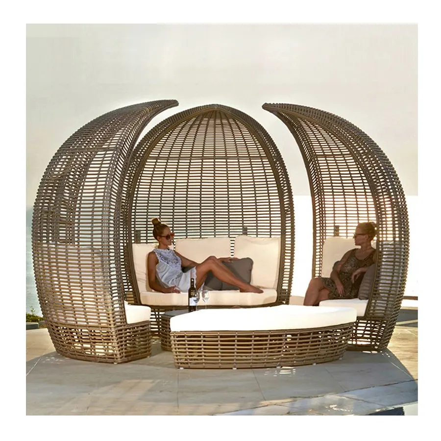 Giardino rotondo letto da giorno piscina lettino da esterno divano letto in alluminio Rattan lettino