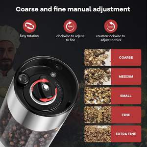 2Pack Adjustable Coarseness Rechargeable Stainless Steel Electric <b>Salt</b> <b>and</b> <b>Pepper</b> <b>Grinder</b> Set - Product Image 2
