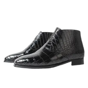 GFMA Hand Made Stylish Trend Custom Footwear Mens Black Crocodile Chukka Boots For Men Shoes Leather