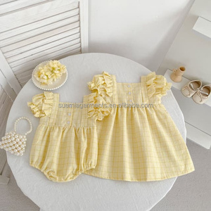 Abito Estivo per Neonati in Cotone 100% a Quadretti, Personalizzabile con Basso MOQ, Completo per Bambini, Outfit Sorella Maggiore e Sorella Minore - Product Image 4