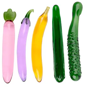 Wholesale Cucumber Eggplant Glass Crystal Dildo Erotic Products Fun Dildos Sex Toy Glass Dildo For Women Various Vegetable Style