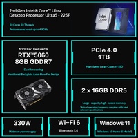 PC de bureau ASUS TUF Gaming 6X 16L directement de l'usine, pour designers et gamers, Intel Core Ultra5-225F/Ultra7-265KF, RTX5060/5060Ti, 32 Go DDR5